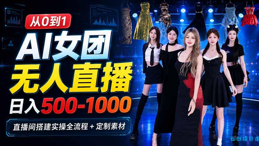 AI 女团无人直播，躺入500-1000每天，直播间搭建实操全流程+定制素材-云创项目库
