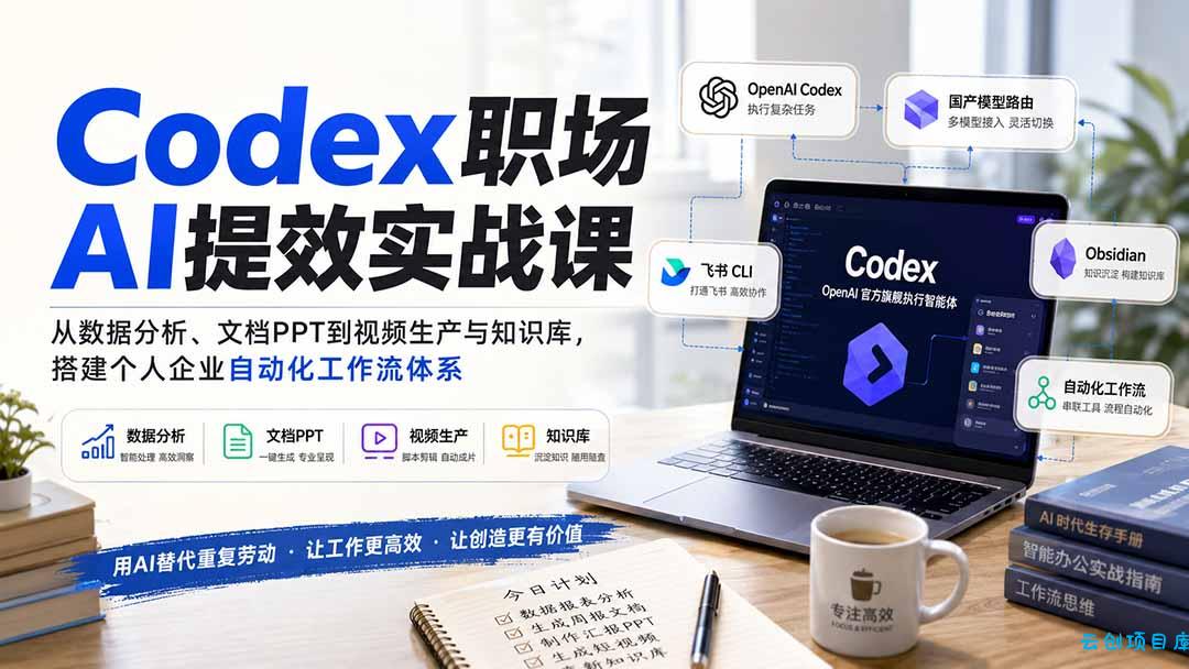 Codex职场AI提效实战课：从数据分析、文档PPT到视频生产与知识库，搭建个人企业自动化工作流体系-云创项目库