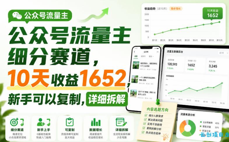 公众号流量主细分赛道,10天收益1652,新手可以复制,详细拆解