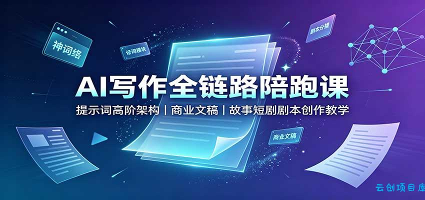 AI写作全链路陪跑课:提示词高阶架构,商业文稿,故事短剧剧本创作教学-云创项目库