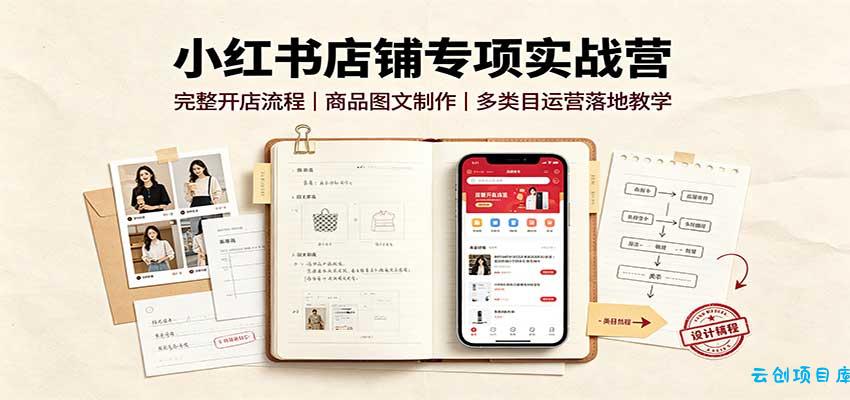 小红书店铺专项实战营:完整开店流程,商品图文制作,多类目运营落地教学-云创项目库