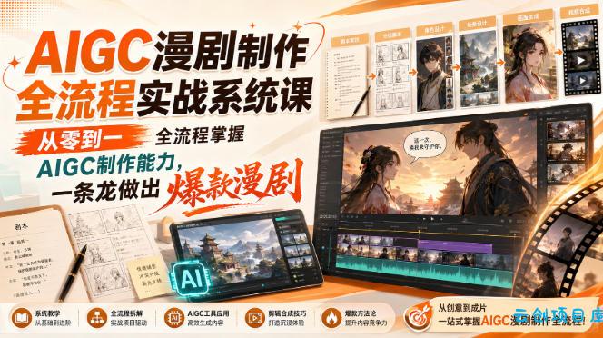 AIGC漫剧制作全流程实战系统课,从零到一全流程掌握AIGC制作能力,一条龙做出爆款漫剧
