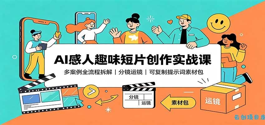 AI感人趣味短片创作实战课:多案例全流程拆解,分镜运镜,可复制提示词素材包-云创项目库