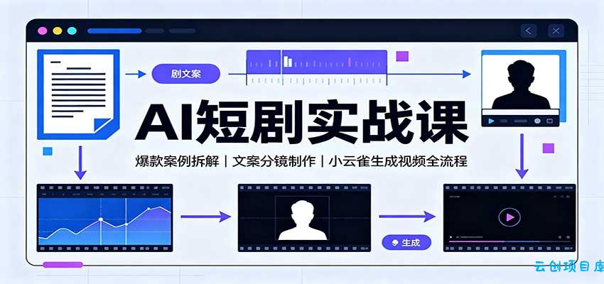 AI短剧实战课:爆款案例拆解,文案分镜制作,小云雀生成视频全流程-云创项目库