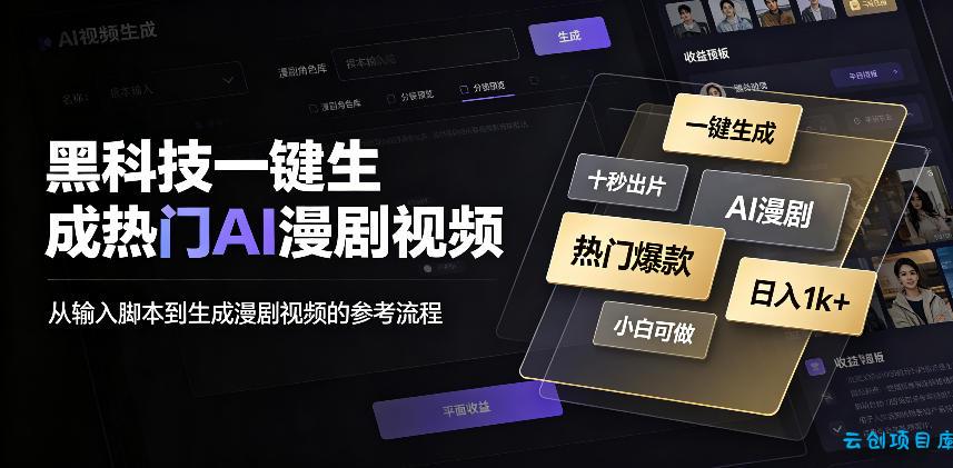 黑科技一键生成热门AI漫剧视频,十秒钟即可搞定,小白也能日入1k+【揭秘】