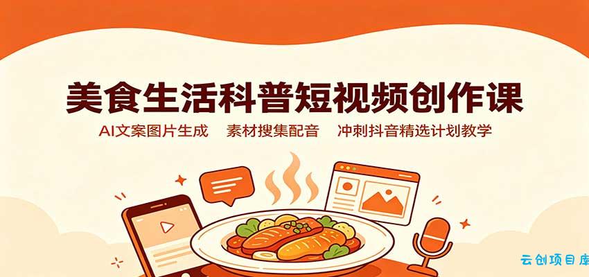 美食生活科普短视频创作课:AI文案图片生成,素材搜集配音,冲刺抖音精选计划教学-云创项目库