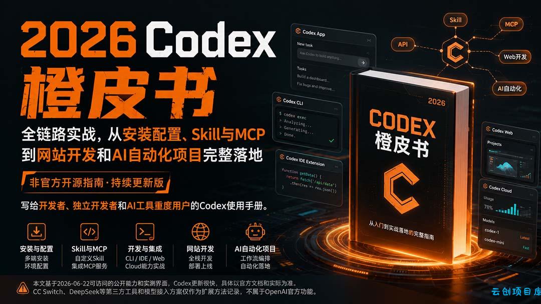 2026Codex橙皮书：全链路实战，从安装配置、Skill与MCP到网站开发和AI自动化项目完整落地-云创项目库