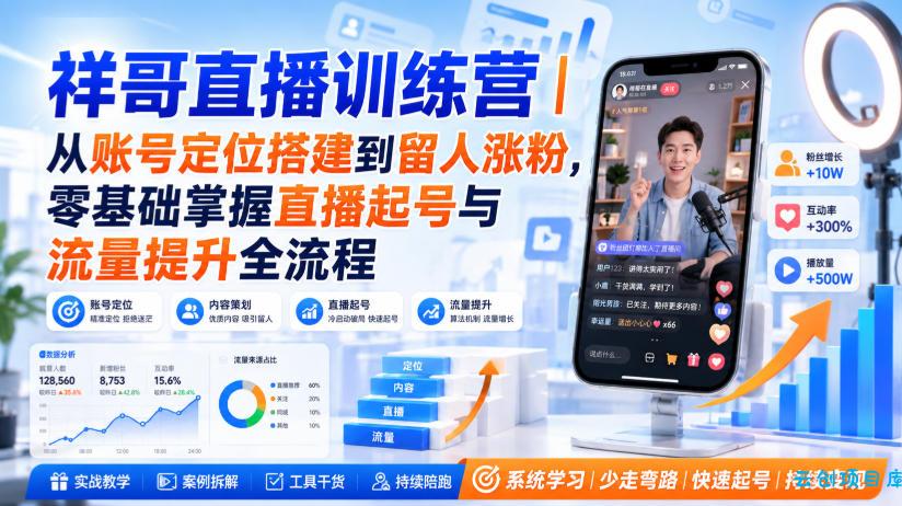 祥哥直播训练营｜从账号定位搭建到留人涨粉，零基础掌握直播起号与流量提升全流程-云创项目库