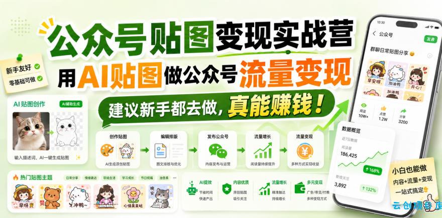 公众号贴图变现实战营,用AI贴图做公众号流量变现,建议新手都去做,真能賺钱!