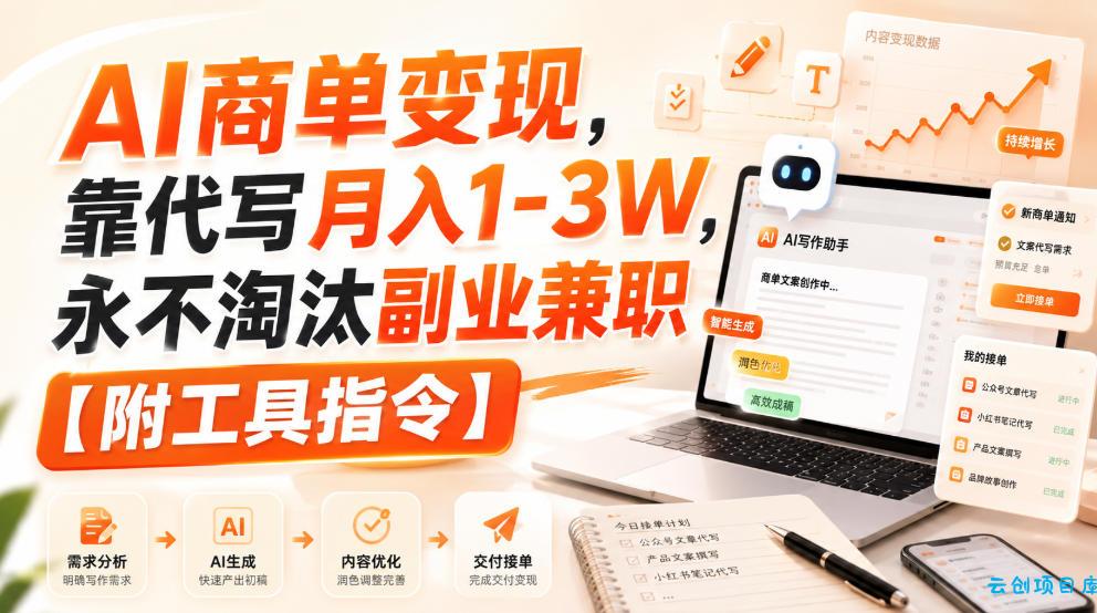 AI商单变现，靠代写月入1-3W，永不淘汰副业兼职【附工具指令】【揭秘】-云创项目库