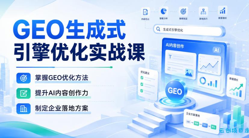 GEO生成式引擎优化实战课，掌握GEO优化方法，提升AI内容创作力，制定企业落地方案-云创项目库