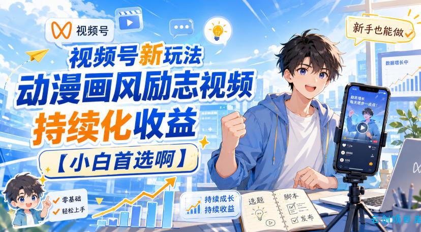 视频号新玩法动漫画风励志视频，持续化收益【小白首选啊】-云创项目库