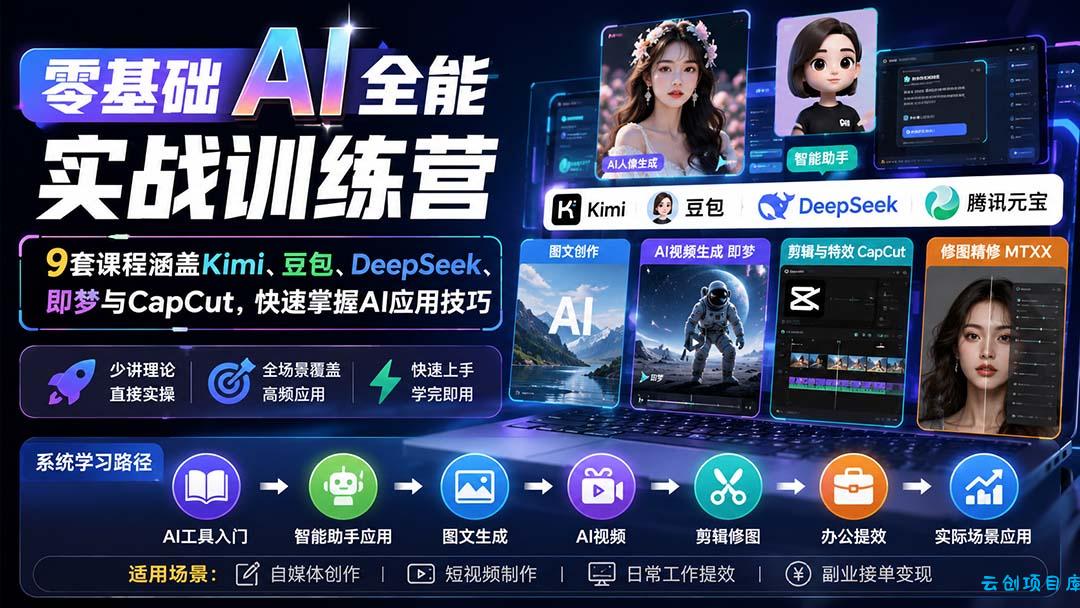 零基础AI全能实战训练营：9套课程涵盖Kimi、豆包、DeepSeek、即梦与CapCut，快速掌握AI应用技巧-云创项目库