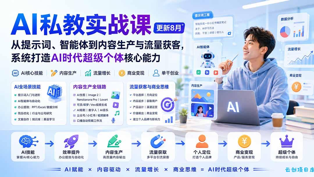 AI私教实战课-更新8月：从提示词、智能体到内容生产与流量获客，系统打造AI时代超级个体核心能力-云创项目库