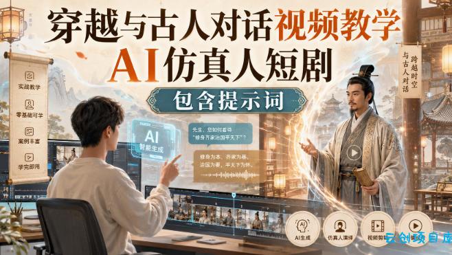 穿越与古人对话视频教学,AI仿真人短剧,包含提示词