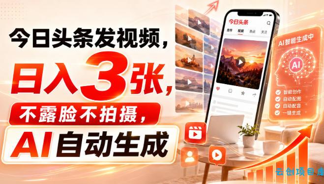 今日头条发视频,日入3张,不露脸不拍摄,AI自动生成