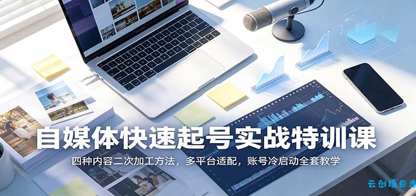 自媒体快速起号实战特训课：四种内容二次加工方法，多平台适配，账号冷启动全套教学-云创项目库