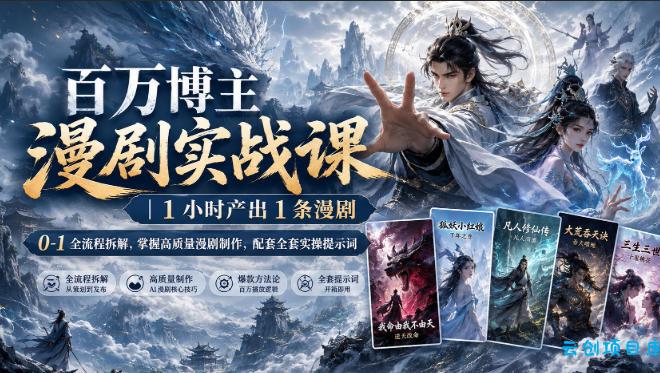 百万博主漫剧实战课|1小时产出1条漫剧,0‑1全流程拆解,掌握高质量漫剧制作,配套全套实操提示词