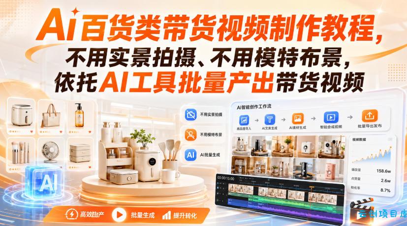 Ai百货类带货视频制作教程，不用实景拍摄、不用模特布景，依托AI工具批量产出带货视频-云创项目库