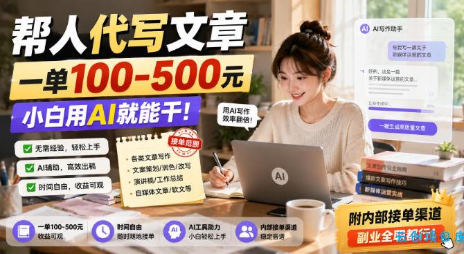 帮人代写文章,一单100-500,小白用AI就能干,附内部接单渠道,副业全职都行【揭秘】