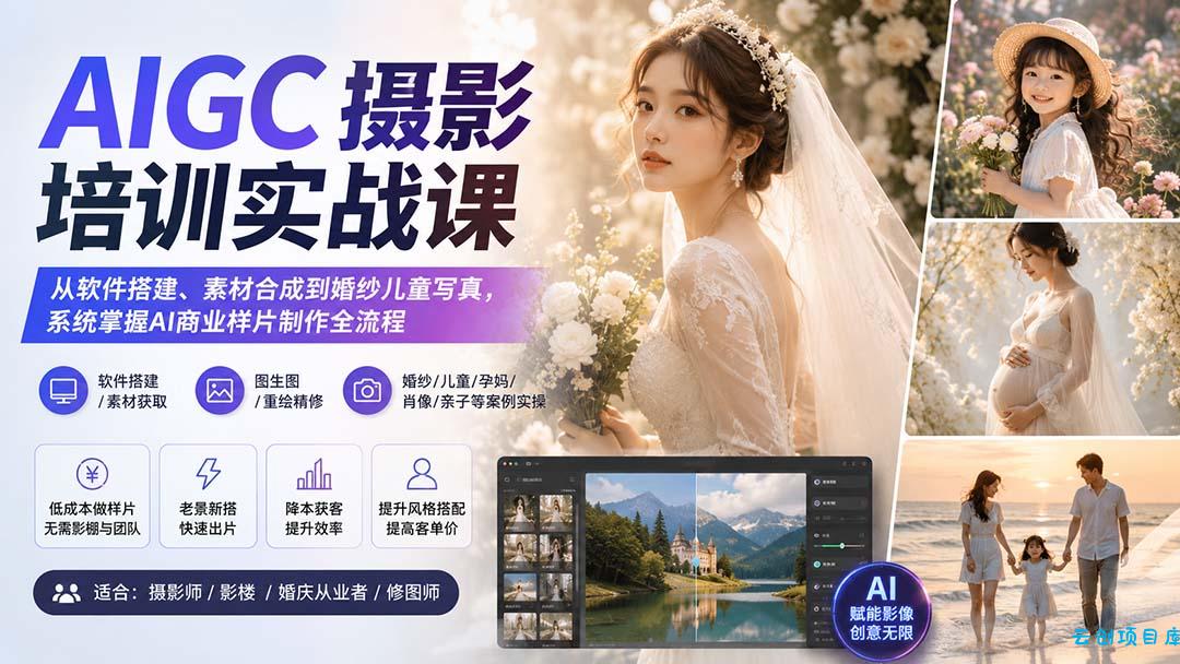 AIGC摄影培训实战课：从软件搭建、素材合成到婚纱儿童写真，系统掌握AI商业样片制作全流程-云创项目库