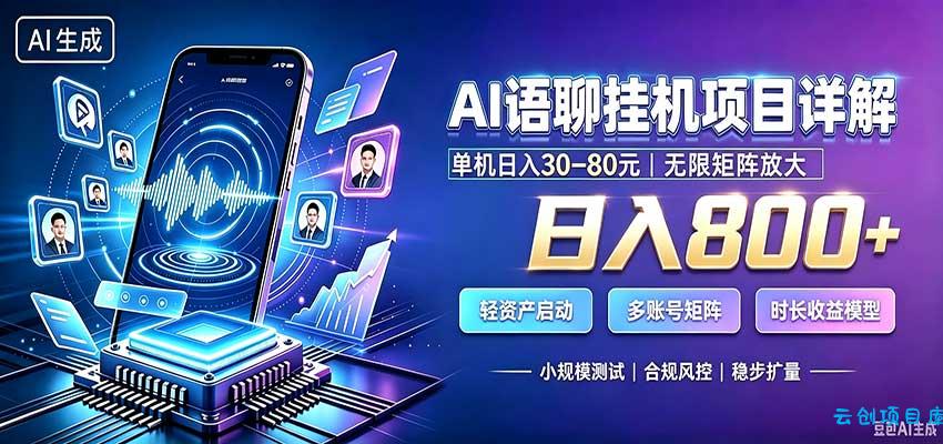 AI语聊挂机，日入800+，适用个人副业，工作室矩阵操作-云创项目库