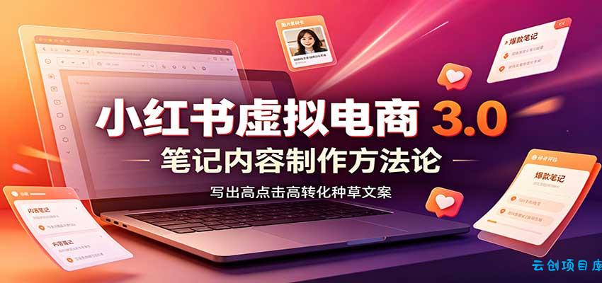 小红书虚拟电商3.0：账号搭建选品开店，笔记内容制作，矩阵投放教学-云创项目库