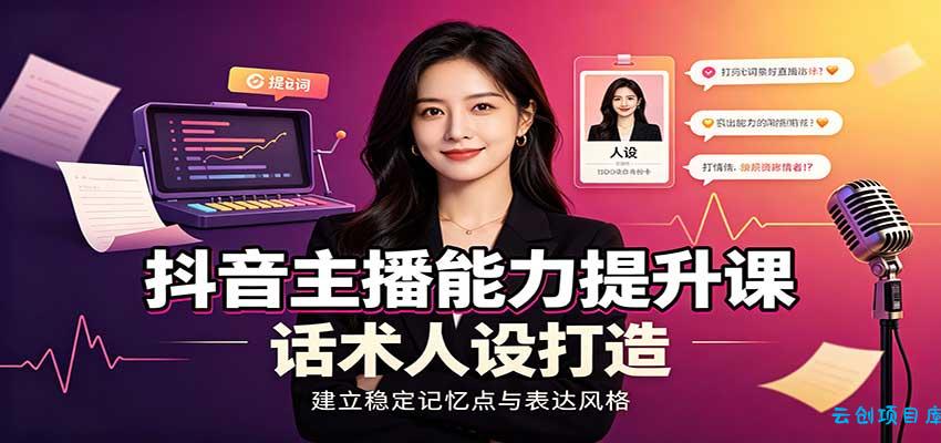 抖音主播能力提升课：账号底层逻辑，直播间搭建调试，话术人设打造全套教学-云创项目库