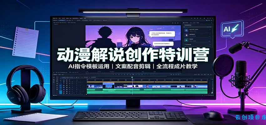 动漫解说创作特训营：AI指令模板运用，文案配音剪辑，全流程成片教学-云创项目库