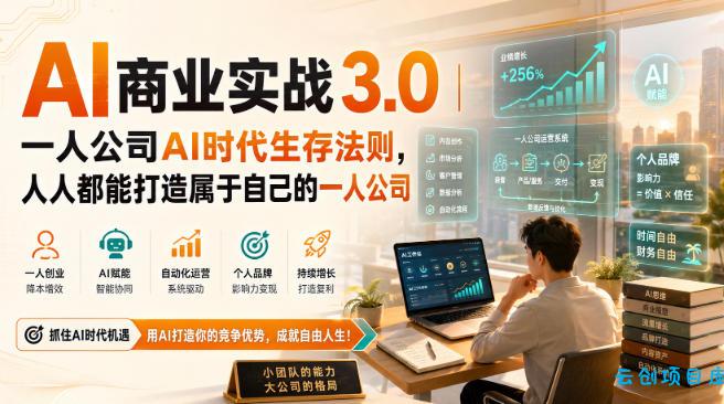 AI商业实战3.0|一人公司AI时代生存法则,人人都能打造属于自己的一人公司