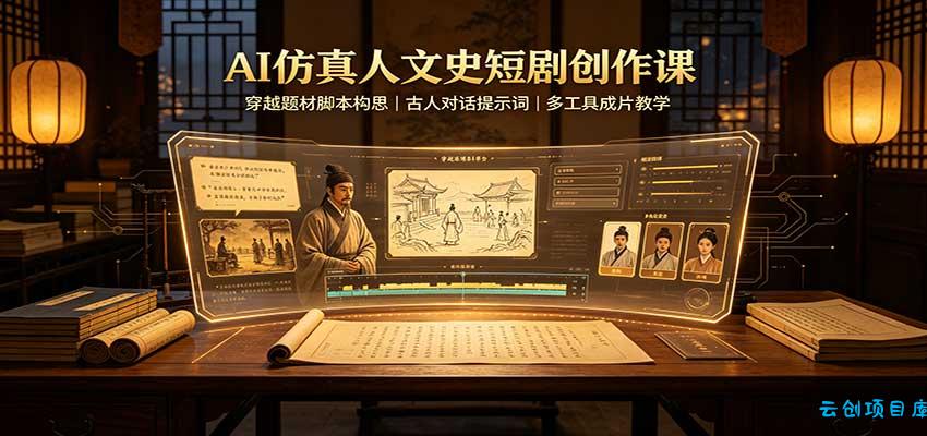 AI仿真人文史短剧创作课：穿越题材脚本构思，古人对话提示词，多工具成片教学-云创项目库