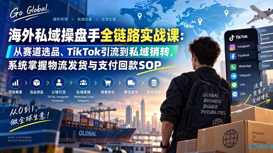 海外私域操盘手全链路实战课:从赛道选品、TikTok引流到私域销转,系统掌握物流发货与支付回款SOP-云创项目库