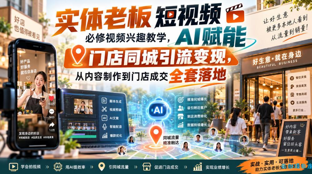 实体老板短视频必修视频兴趣教学，AI赋能门店同城引流变现，AI+短视频+直播打爆实体客流量-云创项目库