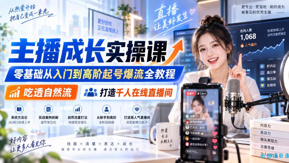 主播成长实操课｜零基础从入门到高阶起号爆流全教程，吃透自然流，打造千人在线直播间-云创项目库