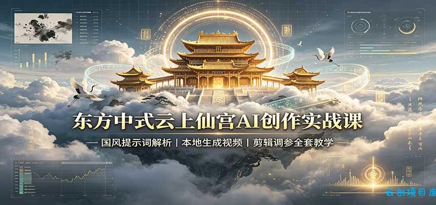 东方中式云上仙宫AI创作实战课：国风提示词解析，本地生成视频，剪辑调参全套教学-云创项目库
