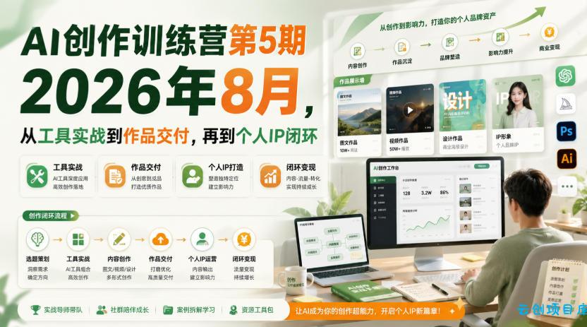 AI创作训练营第5期2026年8月,从工具实战到作品交付,再到个人IP闭环(更新0904)