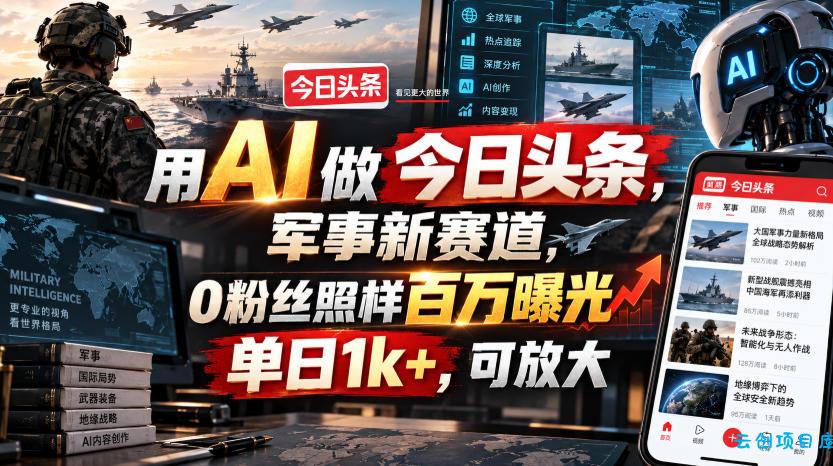 用AI做今日头条,军事新赛道,0粉丝照样百万曝光,单日1k+,可放大