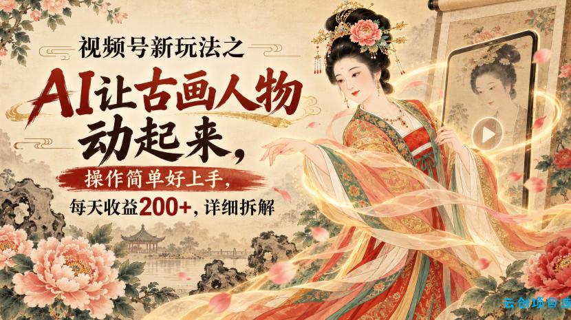 视频号新玩法之AI让古画人物动起来,操作简单好上手,每天收益200+,详细拆解