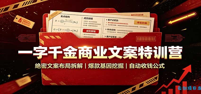 一字千金商业文案特训营：绝密文案布局拆解，爆款基因挖掘，自动收钱公式-云创项目库