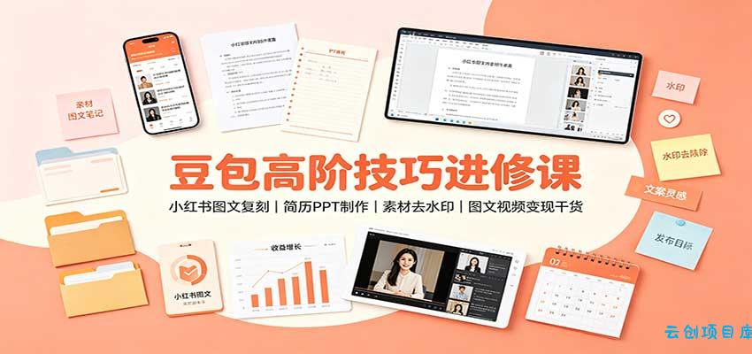 豆包高阶技巧进修课：小红书图文复刻，简历PPT制作，素材去水印，图文视频变现干货-云创项目库