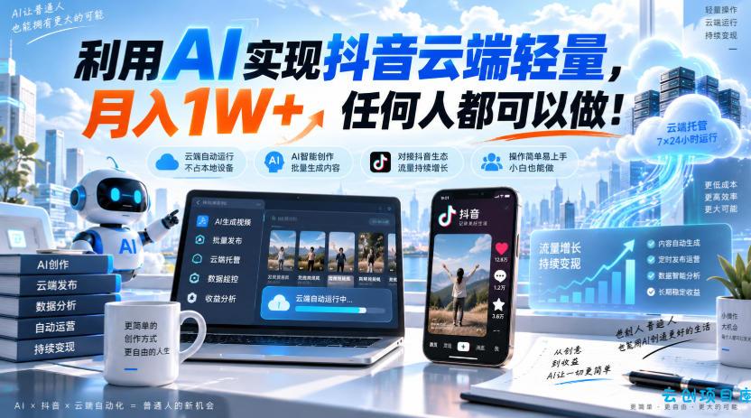 利用AI实现抖音云端轻量,月入1W+,任何人都可以做!【揭秘】