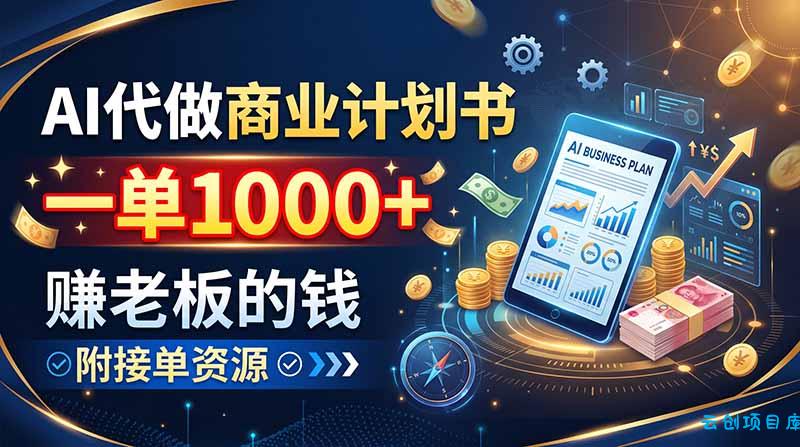 AI代做商业计划书，一单1000+，赚老板的钱，附接单资源-云创项目库
