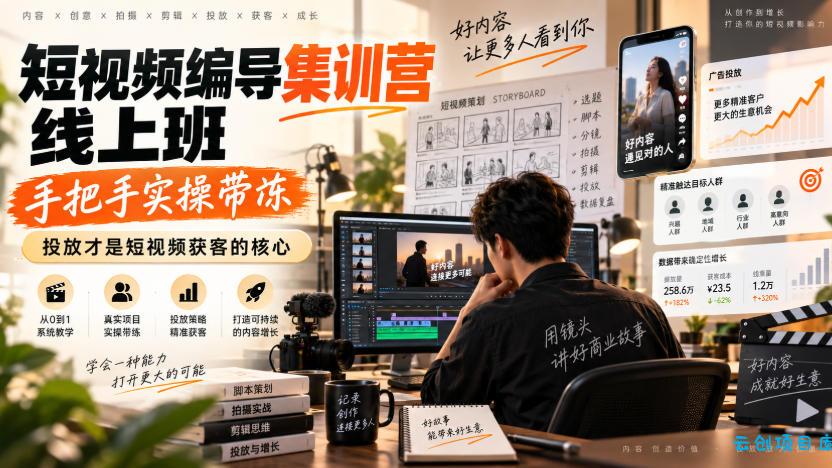 短视频编导集训营线上班,手把手实操带冻,投放才是短视频获客的核心