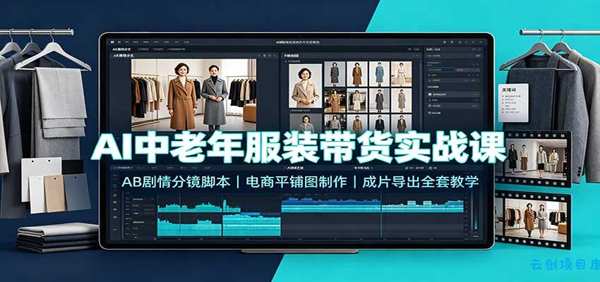 AI中老年服装带货实战课：AB剧情分镜脚本，电商平铺图制作，成片导出全套教学-云创项目库