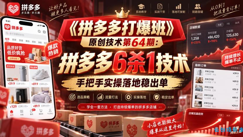 《拼多多打爆班》原创技术第64期:拼多多6杀1技术,手把手实操落地稳出单
