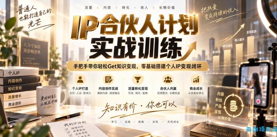 IP合伙人计划实战训练，手把手带你轻松Get知识变现，零基础搭建个人IP变现闭环(更新260908)-云创项目库