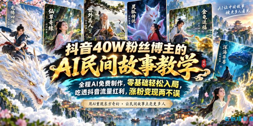 抖音40W粉丝博主的AI民间故事教学，全程AI免费制作，零基础轻松入局，吃透抖音流量红利，涨粉变现两不误-云创项目库