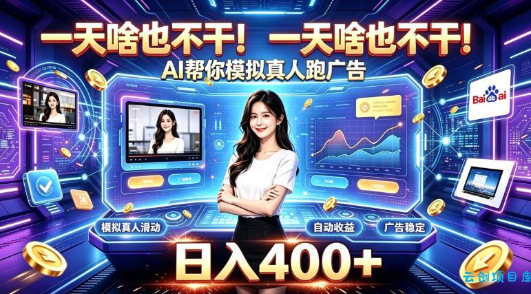 一天啥也不干!AI帮你模拟真人跑广告,稳定日入400+,实现真正被动变现【揭秘】