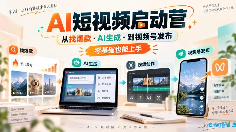 AI短视频启动营，从找爆款·AI生成·到视频号发布，零基础也能上手-云创项目库