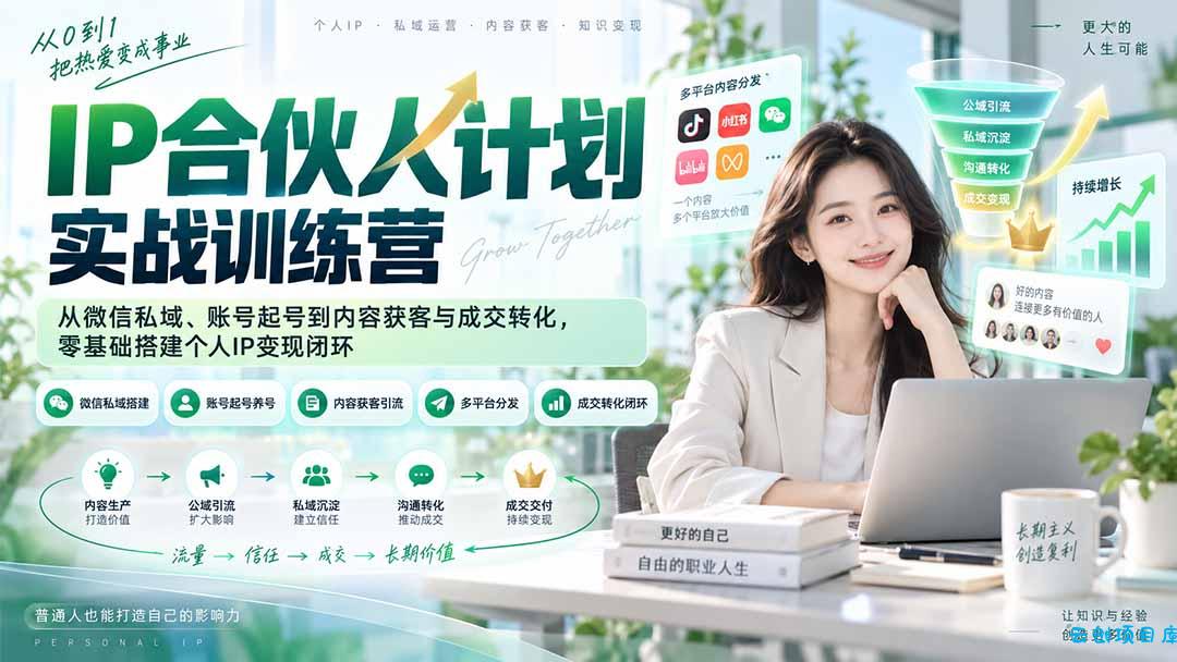 IP合伙人计划实战训练营-更新:从微信私域、账号起号到内容获客与成交转化,零基础搭建个人IP变现闭环-云创项目库